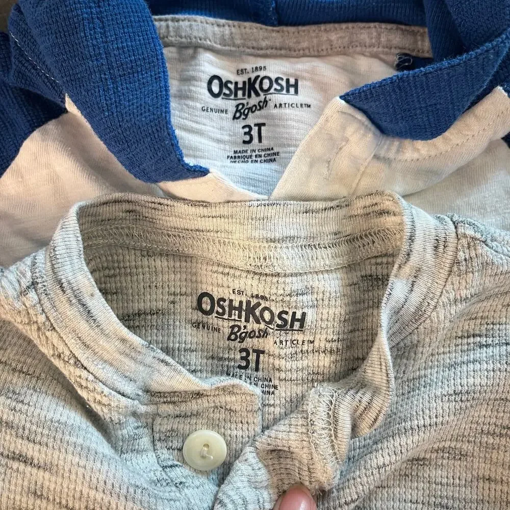OshKosh blue white gray longsleeve ribbed cotton shirts toddler boy 3T bundle